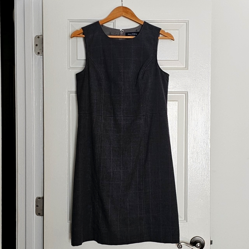 Land's End Classic Clothing Tailored Charcoal /Plum Stripe Slvlss Dress Sz 8